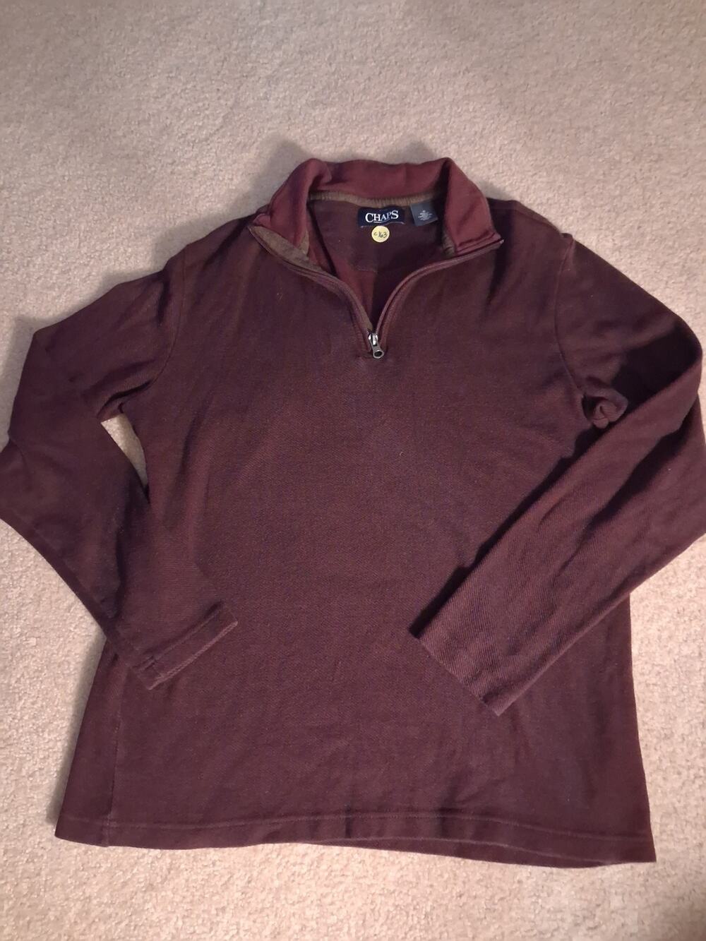 Chaps Men’s 1/4 Zip Cotton Pullover Long Sleeve Burgundy Size L